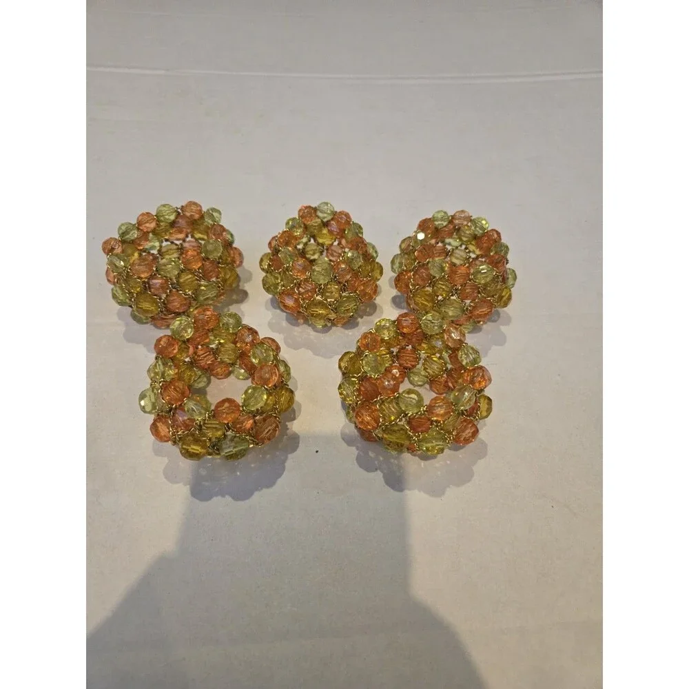 vintage beaded napkin rings  featuring orange and green acrylic or glass beads